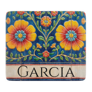 Personalized Mexican Tile Glass Cutting Board