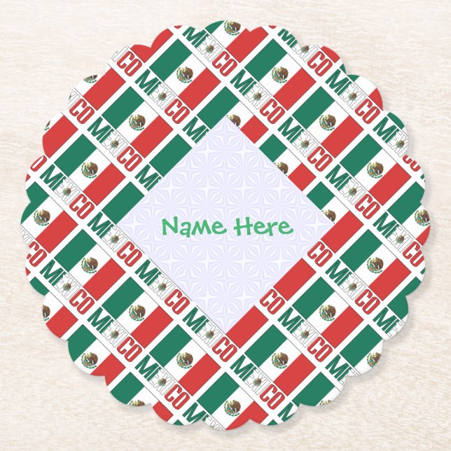 Personalized Mexico Flag Tiled Party Paper Coaster (Front)
