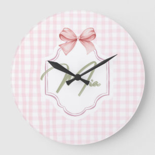 Personalized Mia Baby Girl Nursery Bow & Gingham Large Clock