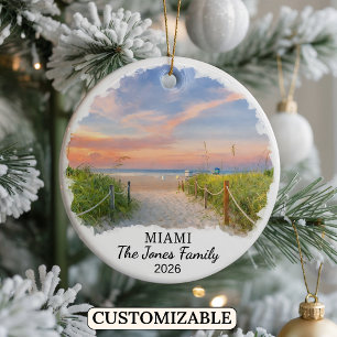 Personalized Miami Ornament, Custom Florida Ceramic Ornament