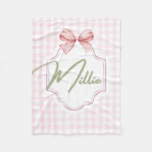 Personalized Millie Baby Girl Nursery Bow&Gingham Fleece Blanket