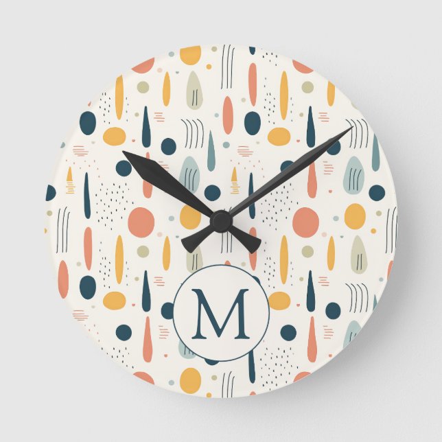 Personalized Minimal Abstract Boho Pastel Colors Round Clock (Front)