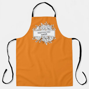 PERSONALIZED Minimal Floral Label Orange Apron