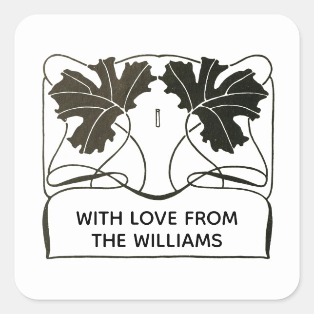 Personalized Minimal Simple Floral Bow Square Sticker (Front)