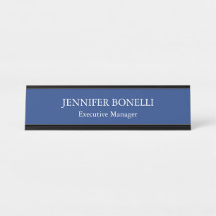 Personalized minimalist dark blue add your name desk name plate