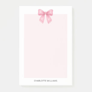 Personalized Minimalist Feminine Pink Coquette Bow Post-it Notes