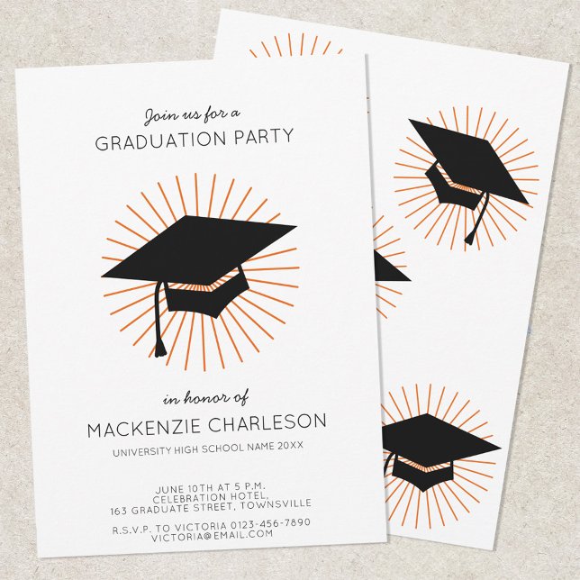 Personalized Minimalist Graduation Cap Party Invitation (Modern personalized graduation party invitation)