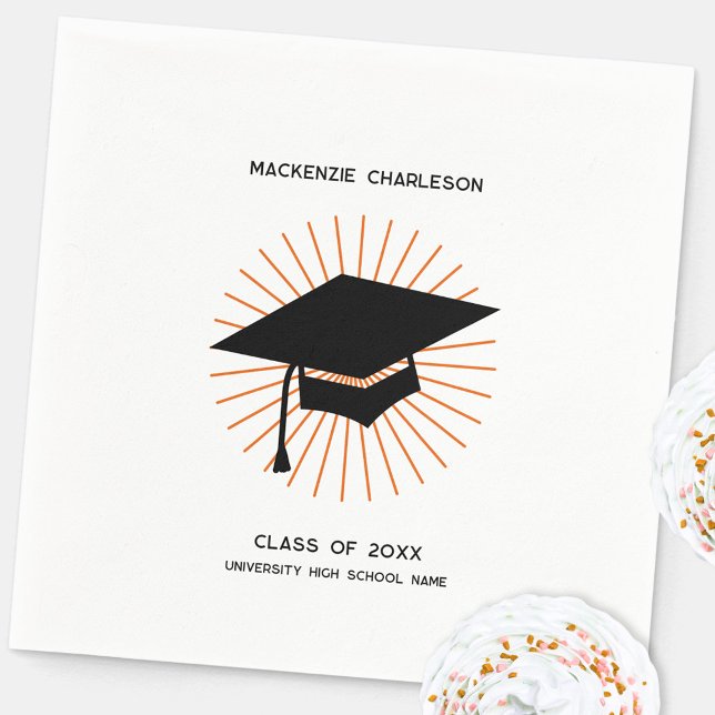 Personalized Minimalist Graduation Cap Party Napkin (Modern graduation party mortarboard cap personalized party napkin)