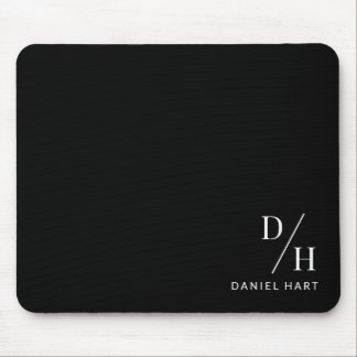 Personalized Minimalist Initial Name Black Mouse Pad