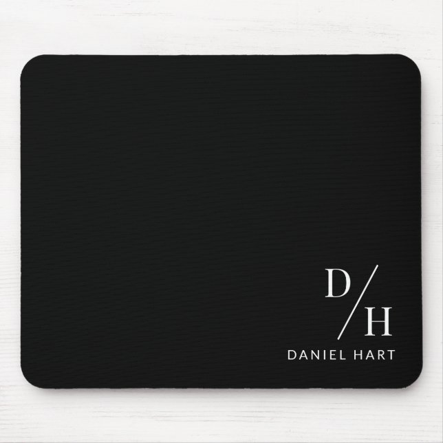 Personalized Minimalist Initial Name Black Mouse Pad (Front)