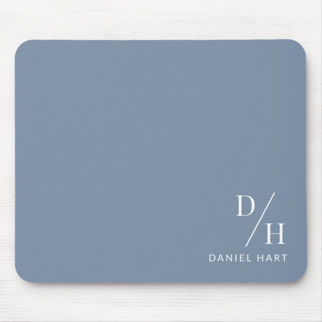 Personalized Minimalist Initial Name Dusty Blue Mouse Pad (Front)