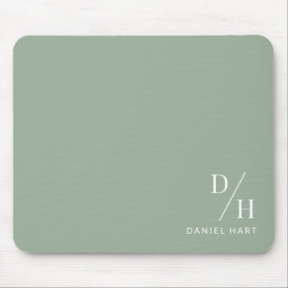 Personalized Minimalist Initial Name Sage Green Mouse Pad