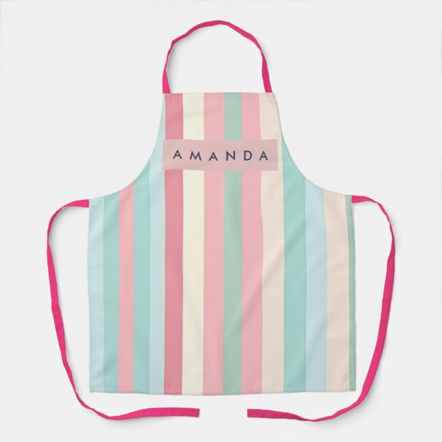 Personalized Minimalist Pastel Stripes  Apron (Front)