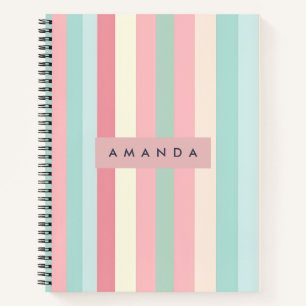 Personalized Minimalist Pastel Stripes  Notebook