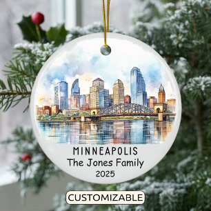 Personalized Minneapolis Ornament, Minnesota Ceramic Ornament