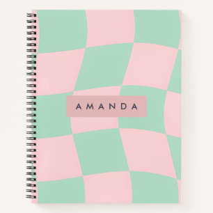 Personalized Mint Green and Blush Pink Checkered Notebook