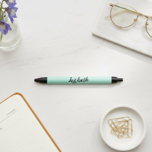 Personalized  Mint Green Minimalist Modern  Black Ink Pen