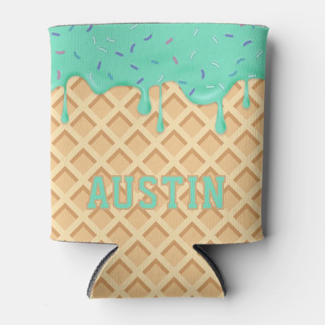 Personalized Mint Ice Cream Drip Can Cooler (Front)