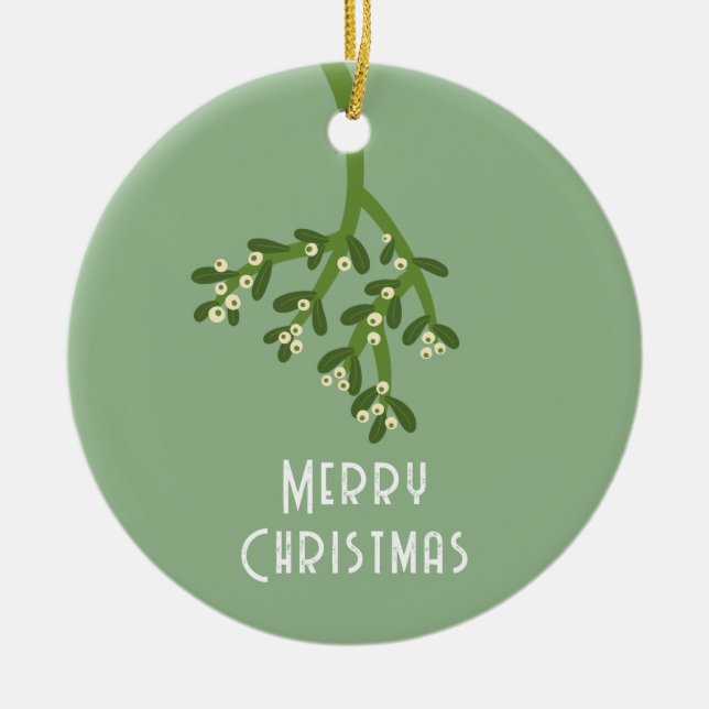 Personalized Mistletoe Ceramic Ornament (Front)
