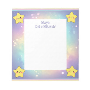 Personalized Mitzvah Notes Rainbow Stars Notepad