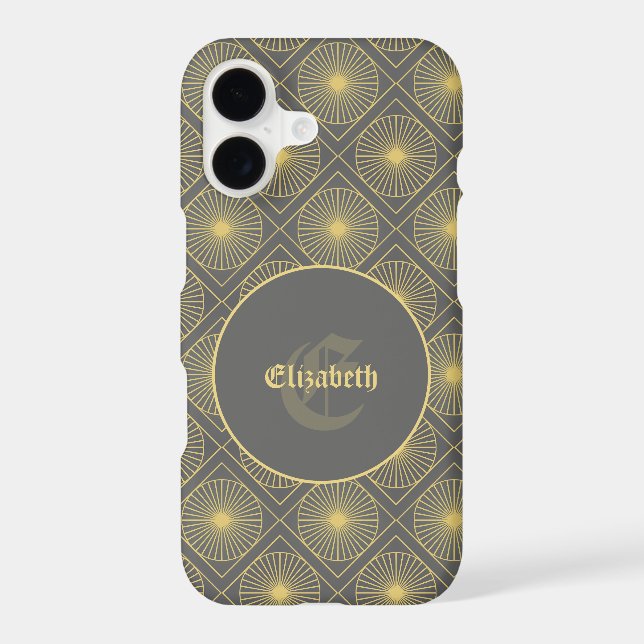 Personalized Modern Art Deco Gray and Yellow (Back)