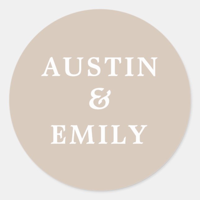 Personalized Modern Beige Wedding Classic Round St Sticker (Front)