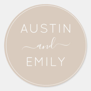 Personalized Modern Beige Wedding Classic Round Sticker