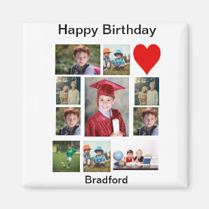 Personalized Modern Birthday 11 Photo Collage  Magnet