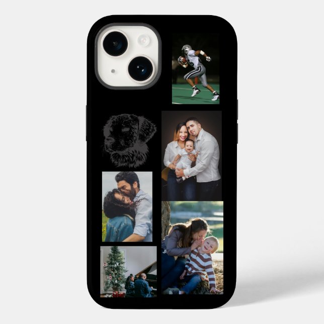Personalized Modern Black 6 Photo Collage Case-Mate iPhone Case (Back)