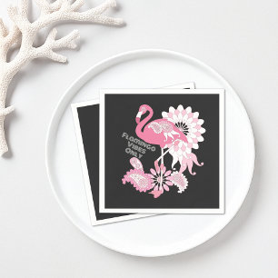 Personalized Modern Black Pink Flamingo Paper Napkin
