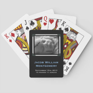 Personalized Modern Black & White New Baby Boy Playing Cards