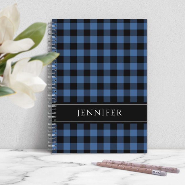 Personalized Modern Blue Plaid Notebook (Personalized Modern Blue Plaid Notebook)