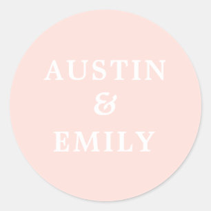 Personalized Modern Blush Pink Wedding  Classic Round Sticker