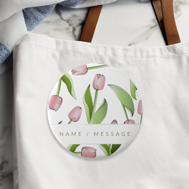 Personalized Modern Botanical Pink Tulip Flower 10 Cm Round Badge (Creator Uploaded)