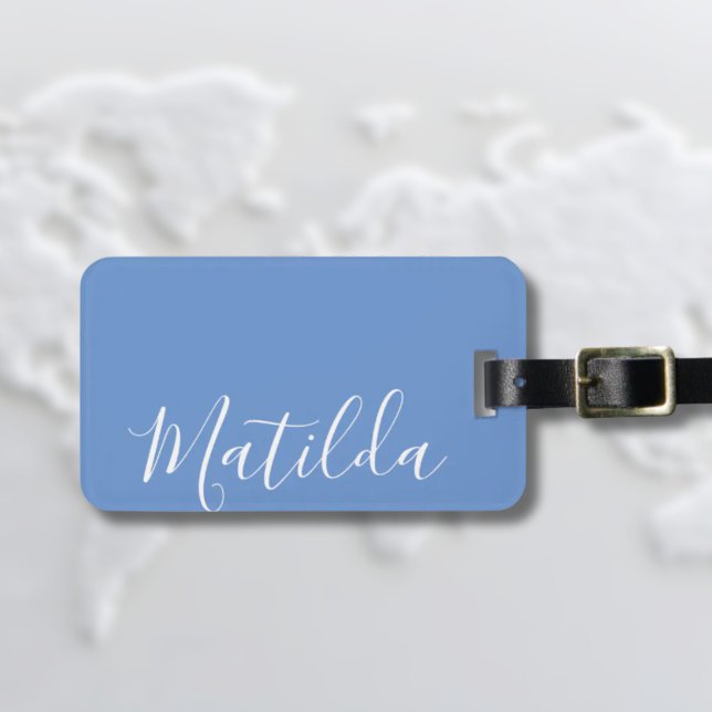 Personalized Modern Calligraphy Purple  Luggage Tag (Simple Modern Blue Luggage Tag with calligraphy script Name)