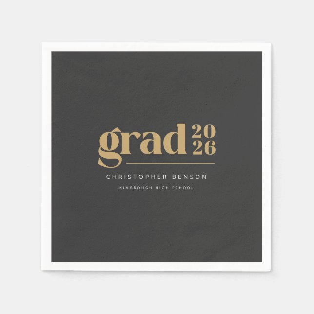 Personalized Modern Charcoal Gold 2026 Graduation Napkin (Front)