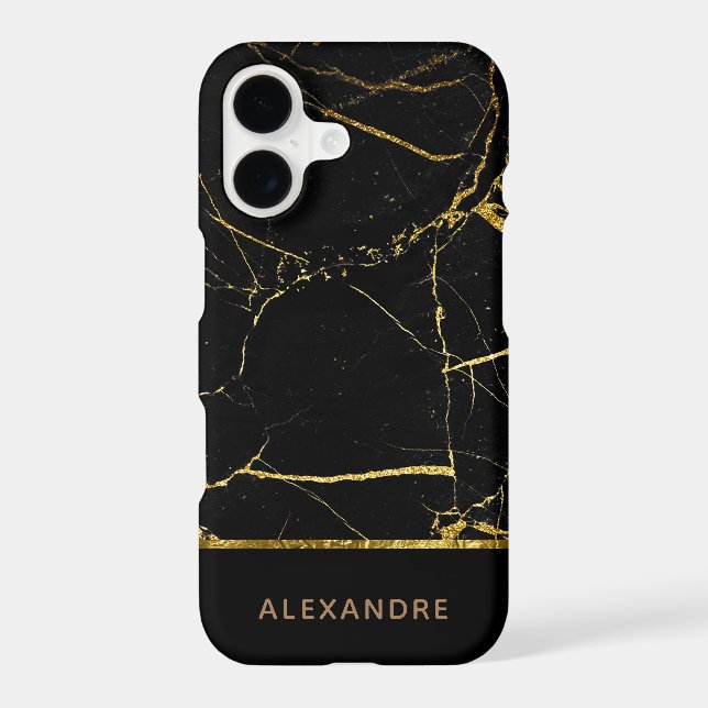 Personalized Modern chic Black marble Gold (Back)