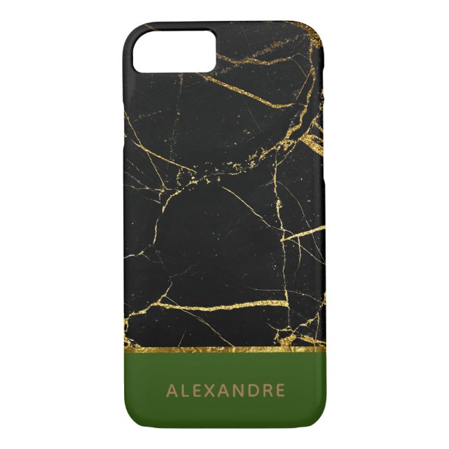 Personalized Modern chic Black marble Gold Green Case-Mate iPhone Case (Back)