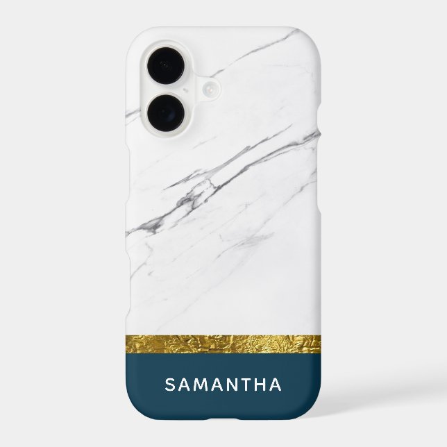 Personalized Modern chic white marble Gold Teal (Back)