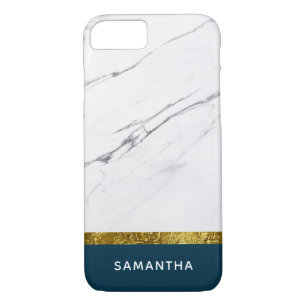 Personalized Modern chic white marble Gold Teal iPhone 8/7 Case