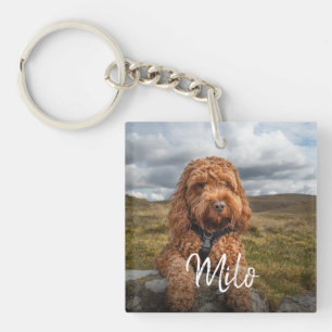 Personalized Modern Dog Photo Name Key Ring