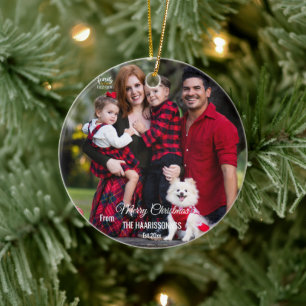 Personalized Modern Elegant Family Merry Christmas Ceramic Ornament