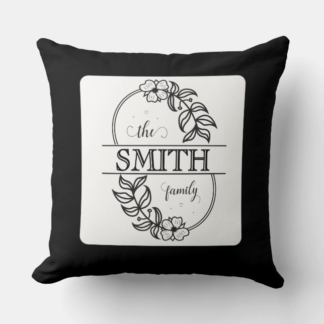  Personalized Modern Floral Family Name Monogram Cushion (Front)