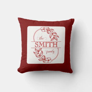 Personalized Modern Floral Family Name Monogram Cushion