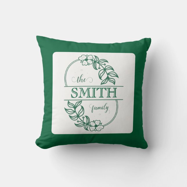  Personalized Modern Floral Family Name Monogram Cushion (Front)