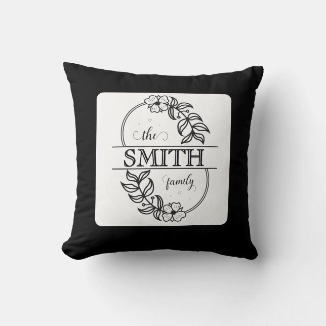  Personalized Modern Floral Family Name Monogram Cushion (Front)