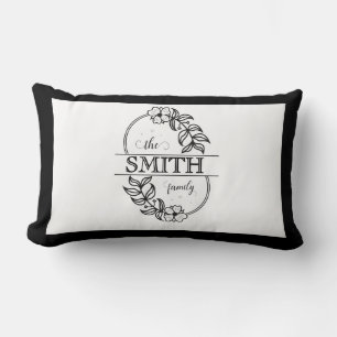 Personalized Modern Floral Family Name Monogram Lumbar Cushion