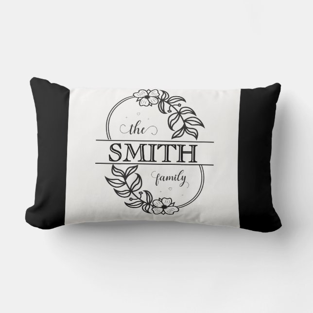  Personalized Modern Floral Family Name Monogram Lumbar Cushion (Front)
