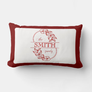 Personalized Modern Floral Family Name Monogram Lumbar Cushion