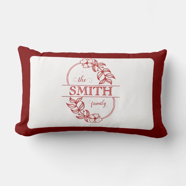  Personalized Modern Floral Family Name Monogram Lumbar Cushion (Front)